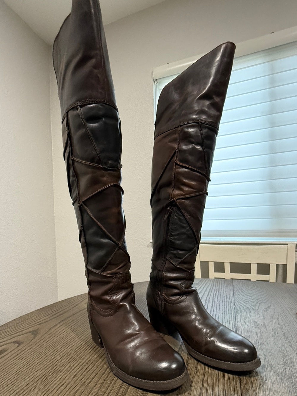 Carlos Santana Women's Over-The-Knee Patchwork Dark Brown Leather Boots